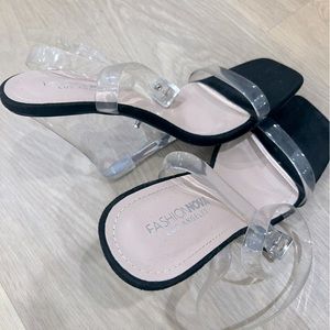 Sexy Black and Clear wedged high heel! These are very comfy!